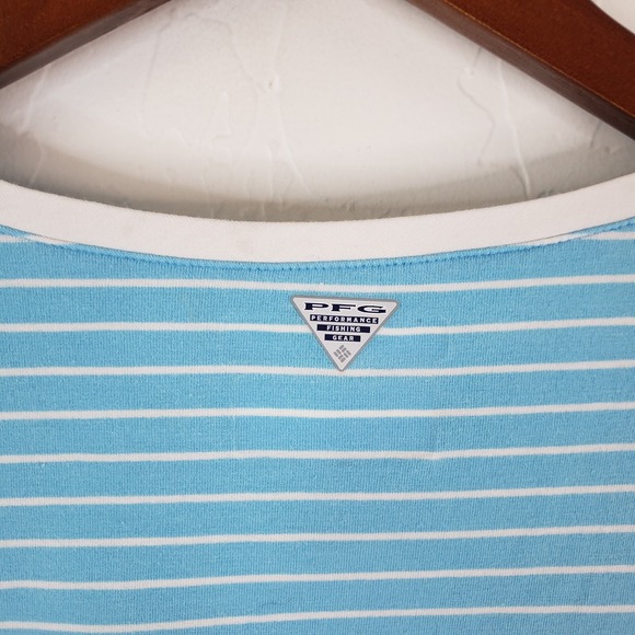 Columbia PFG Omni Wick T-Shirt Women's Medium Blue White Striped Short Sleeve - Picture 6 of 10